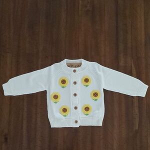 NWT Simplee Kids 100% Cotton Baby White Sunflower Cardigan - Size 9-12 Months